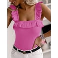 thumbnail image 2 of Sleeveless Solid Color Square Neck Ruffle Tank Tops Knitted Camisole, 2 of 6
