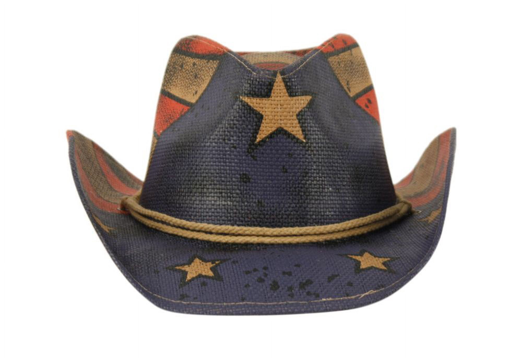 8693 Western Cowboy Hat With Tribal Band, Adjustable Unisex Straw Hat Golden Straw Youth Hat with Band – Cowkid Clothing Company main image 3