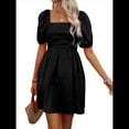 thumbnail image 2 of Vestido Bohemio de Corta Abullonada para Mujer, Cuello Cuadrado, Corte A, Color Negro, Talla S, 2 of 8