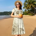 thumbnail image 4 of Picia American Monuments Pattern Women's Short Sleeve Summer Dress Pleated Loose Swing Knee Length Short Sleeve Swing Dresses, 4 of 6