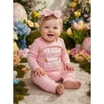 thumbnail image 3 of BemeyourBBs 2Pcs Baby My First Easter Outfit Newborn Baby Girl Easter Outfit Long Sleeve Bunny Ear Letters Carrot Print Romper and Bow Headband Set Infant Spring Clothes, 3 of 9
