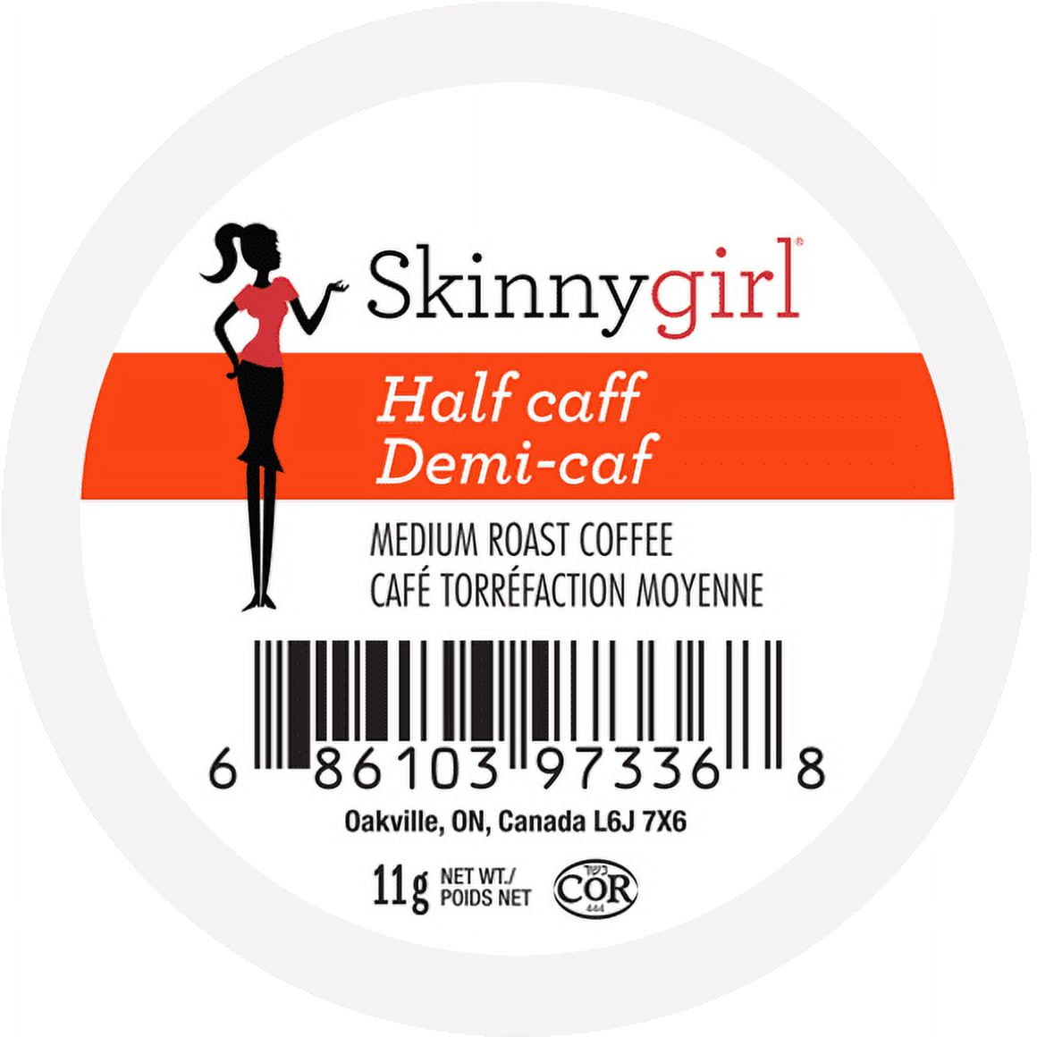 Skinnygirl Flavored Coffee Pods, Single Serve Coffee for Keurig K Cups Machines, Americano Espresso Dark Roast and Half-Caff Reduced Caffeine, 48