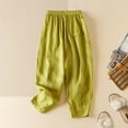 thumbnail image 5 of FRSASU Womens Ramie Cropped Pants Solid Color Double Layer Loose Fit Wide Leg Casual Elastic Waist Trousers Green M(M), 5 of 8