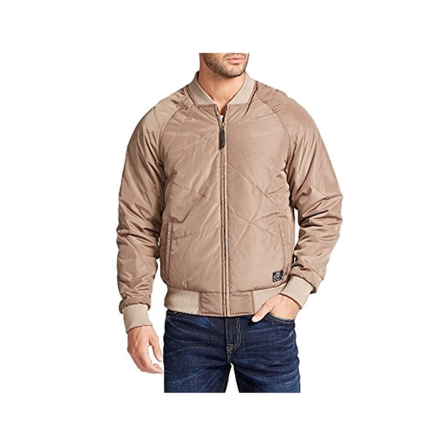 William Rast Mens Zane Quilted Bomber Jacket, Brown, X-Large