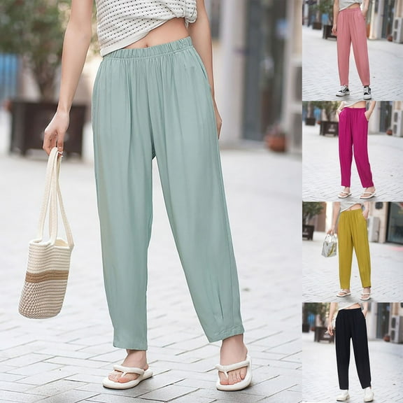 HAPIMO Joggers Pants for Women Fashion Solid Color Pants Workout High Waist Activewear Trousers Full Length Pants Casual Slacks Cotton Lined Sweatpants Black L