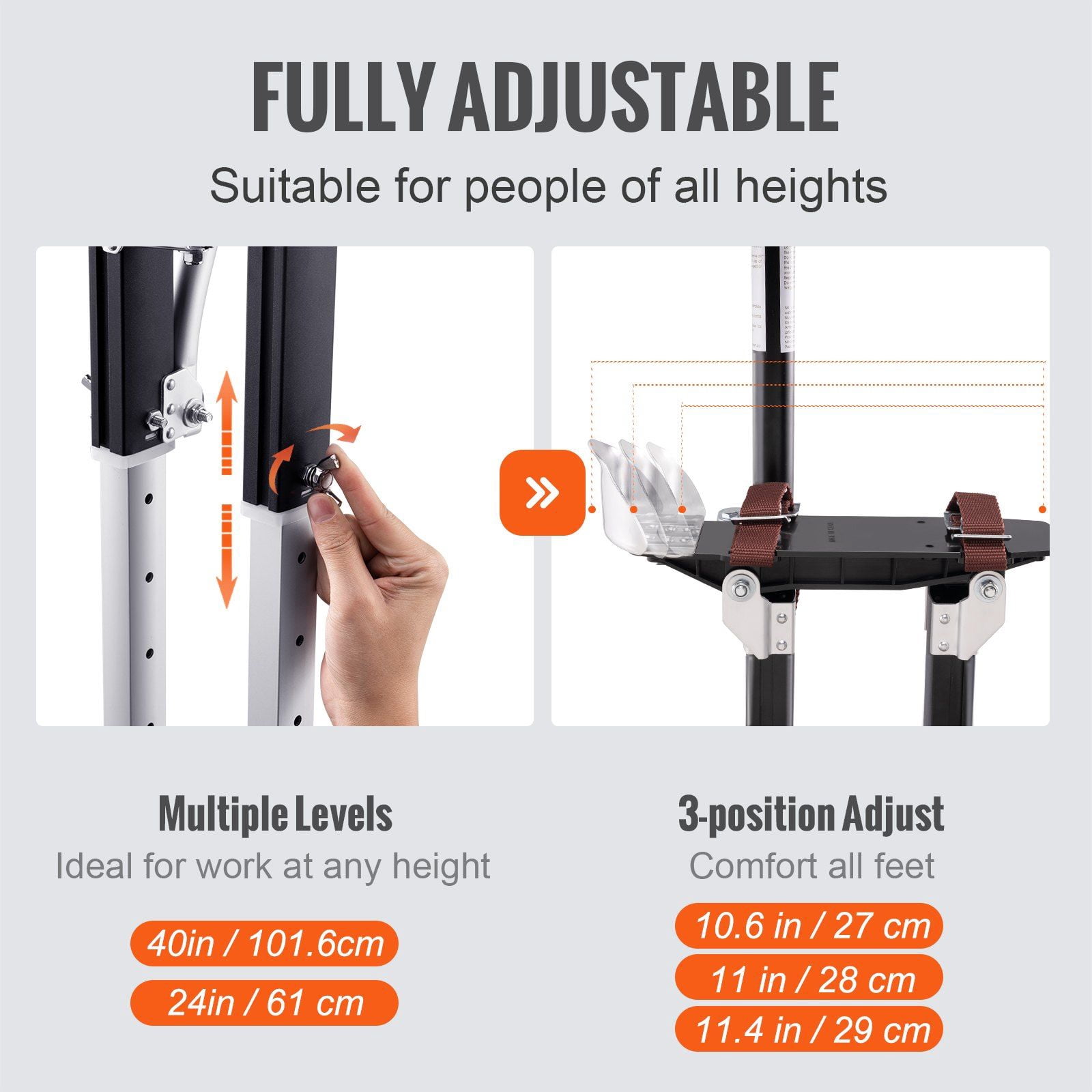 24-40 inch Work Stilts, Non-slip Aluminum Drywall Stilts with Comfortable Knee Pads