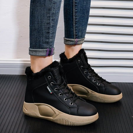 

Dezsed Women s Low-heeled Ankle Boots High Top Thick Sole Boots Thick-Soled Casual Shoes Cozy Thermal Lining Sneakers Bootie Ankle Boots Shoes Black 38 on Clearance