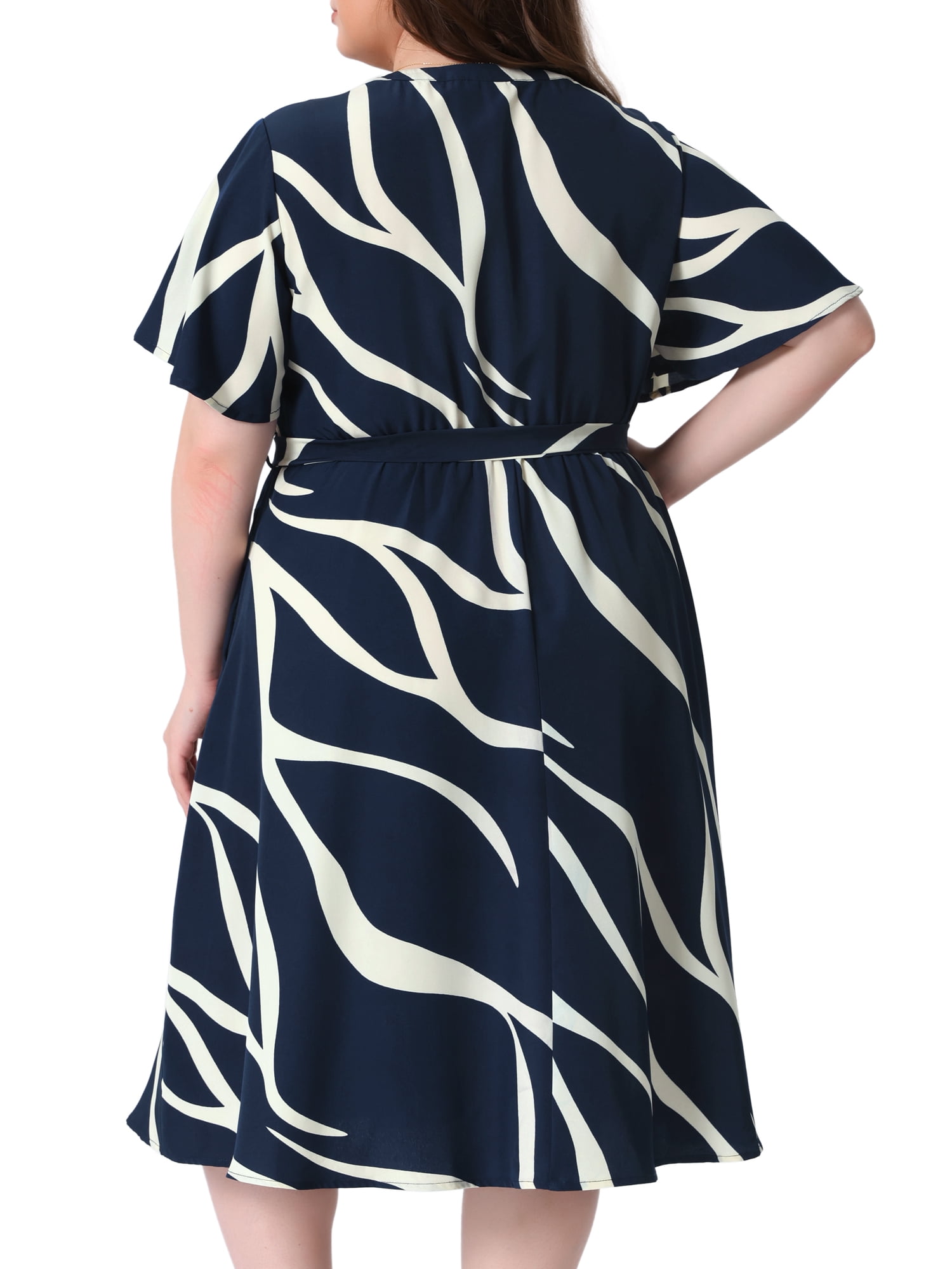 DARING DIVA Women's Plus Size Short Sleeve Notched V Neck Midi Dress 4X Royal Blue