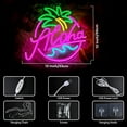 thumbnail image 2 of Aloha Palm Tree Neon Sign for Beach Party, Tropical Summer Aloha Led Sign for Hawaiian Tiki Bar Wall Decor, Pink Blue Green Aloha Wave Coconut Light Up Sign for Holiday Hawaii Beer Bar Decorations, 2 of 18