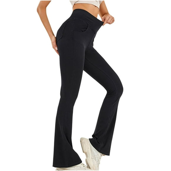 Timegard Jean Flare Yoga Pants for Women Crossover High Waist Slim Pants Running Sports Trousers with Pockets