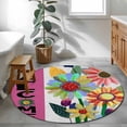 thumbnail image 3 of Spring Daisy Round Area Rug 3.3Ft Washable Circle Rugs for Dining Room Table, Pink Modern Abstract Art Dots Floral Non-Slip Carpet Floor Mats Indoor Outdoor Carpet Runner Aesthetic Home Decor, 3 of 8