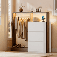 thumbnail image 5 of Laintene Dresser for Bedroom with Hanging Closet, 3 Drawers Dresser with LED Lights & Charging Station, 3-in-1 Wooden Storage Chest of Drawers for Bedroom, White & Brown, 5 of 10