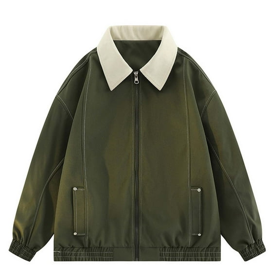 Luwomo Jackets for Mens Mens Workwear Jackets Oversized Long Sleeve Lapel Coat Collared Loose Fit Outerwear Tops Army Green,L