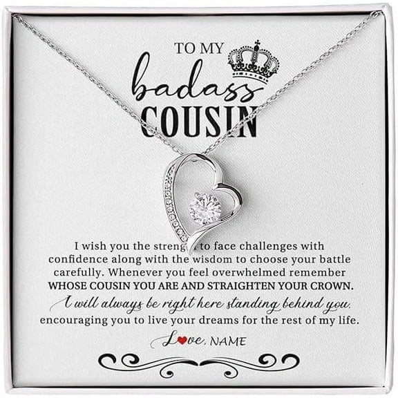Badass Cousin Necklace Gift on Her Wedding, To My Badass Cousin Necklace Gift, Christmas Gift, Birthday Gift for Cousin, Forever Love Heart Necklace with Message Card and Gift Box