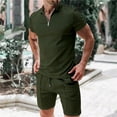 thumbnail image 2 of hopeusnice Men's Solid Color Lounge Sets Cotton Linen 2Pcs Sweatsuit Activewear Fall Lightweight Loose Loungewear Elastic Waist Drawstring Shorts Pockets Clothing For Male Army Green L, 2 of 6