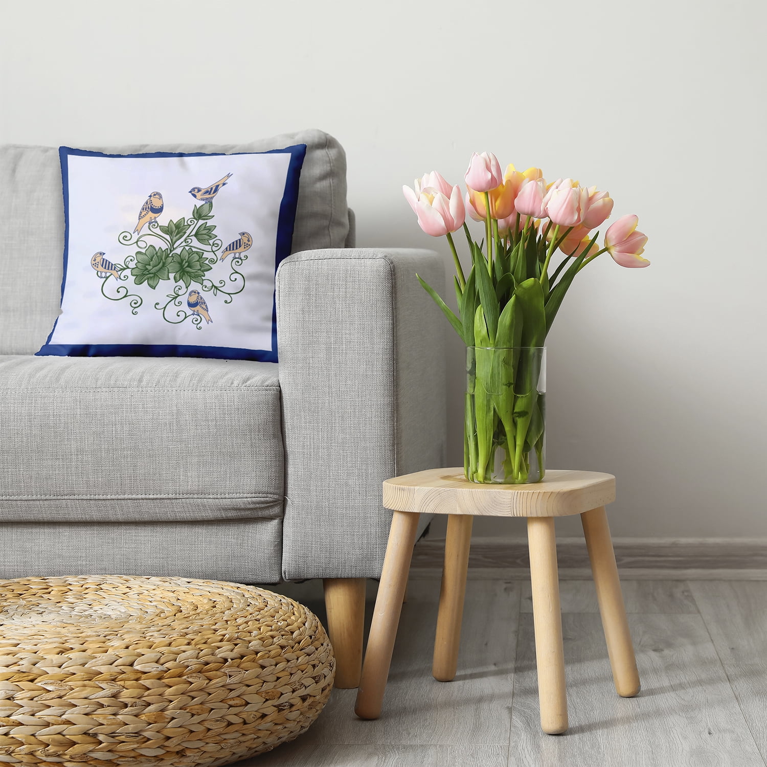 26" x 26" Simply Daisy Birds And Flowers Polyester Accent Pillow, Nautical Navy Qty 1
