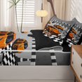 thumbnail image 5 of Manfei Cartoon Racing Cars Zipper Full Size Comforter Sets with Fitted Sheet and 2 Pillowcases,Checkered Flag Zipper Bedding Set,Orange,Black Reversible,4pcs, 5 of 8