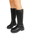 thumbnail image 4 of Aihuaihua Mid Calf Boots for Women Side Zipper Motorcycle Boots Low Heel Buckles Biker Riding Boots 2025 Fasion, 4 of 10