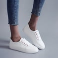 thumbnail image 2 of NOKIO White Sneakers for Women Womens Tennis Shoes Women's Fashion Leather Sneakers Lace up Casual Shoes for Walking Comfortable Non Slip Shoes Fashion Lace Up Flat, 2 of 9