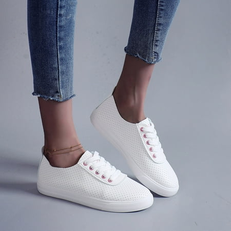 

PEASKJP Work Shoes for Women Fashion Women Casual Flat Soles Light Solid Slip On Shoes Fashion Sneakers for Gym Travel Work Pink 7.5