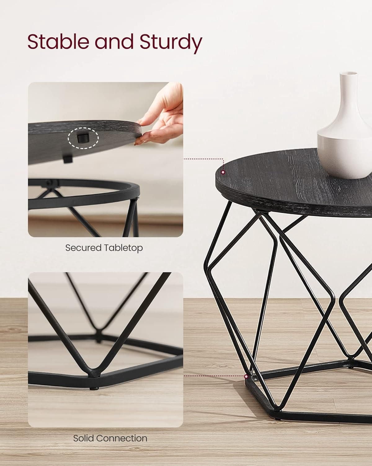 Boutique Home Modern Geometric Design Round Coffee Accent Tables, Set of 2 Side Tables