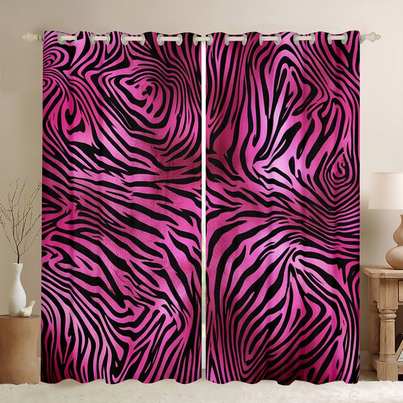 Homewish Zebra Print Blackout Curtains Set of 2 (52x84 Each),Safari Animal Window Curtains,Black Pink Ombre Curtains and Drapes For Girl Boys,Super Cozy Room Decor