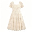 thumbnail image 7 of NTACZA Dresses for Women 2026 Wedding Guest Dresses Midi Dressy Square Neckline A-Line Mesh Embroidered Beige L, 7 of 7