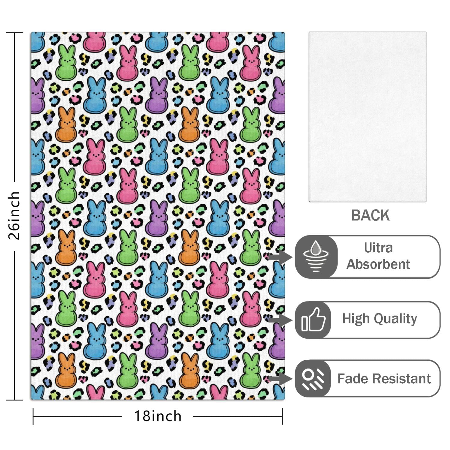 2 Pcs Funny Kitchen Towels, Easter and Rainbow Bunnies White Pattern Microfiber Dish Towels 18"x26", Decorative Tea Towel Set