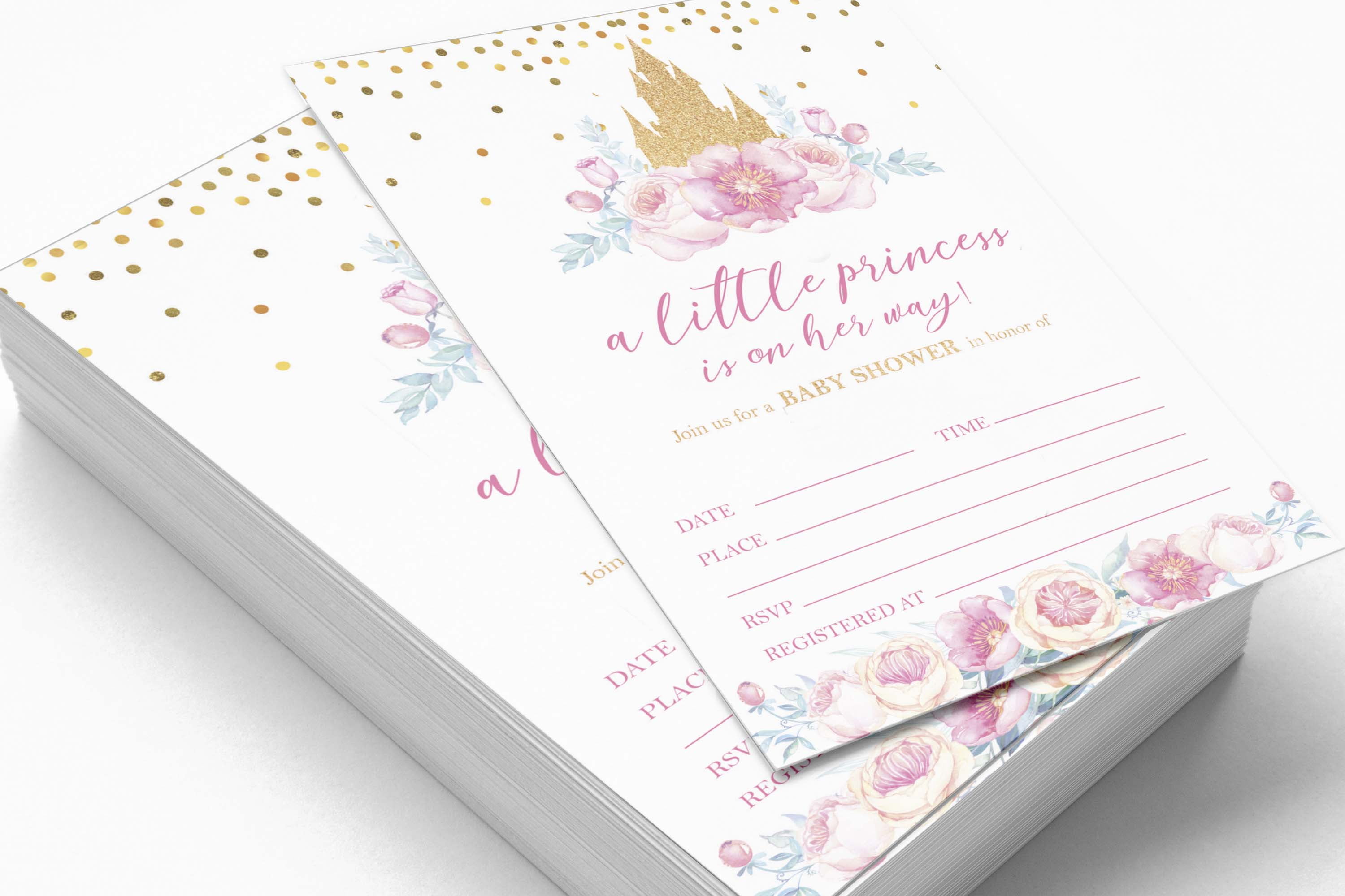 Inkdotpot 30 Fill In StyleBaby Shower Invitation Cards Gender Reveal Princess Blank Invites