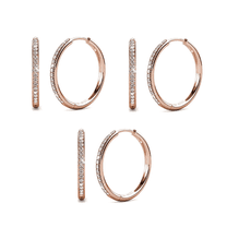 Cate & Chloe Pack of 3 - Bianca 18k Rose Gold Plated 25mm Hoop Earrings with Swarovski Crystals for Women