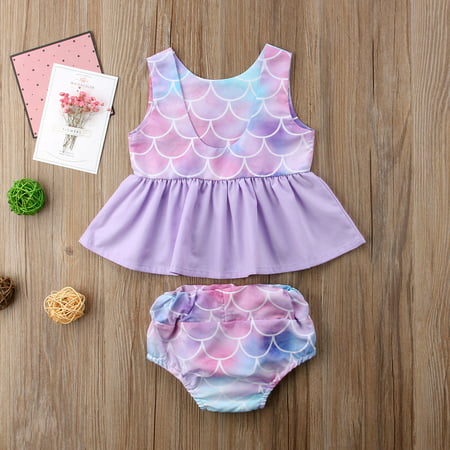 Baby Girl Clothes Mermaid Fish Scale Tutu Ruffle Dress with Shorts Pants Toddler Infant Little Kid Girls Outfits Sets