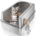 thumbnail image 1 of Caja higiénica para gatos Paulmele, totalmente de acero inoxidable, XL, con tapa, 1 of 8