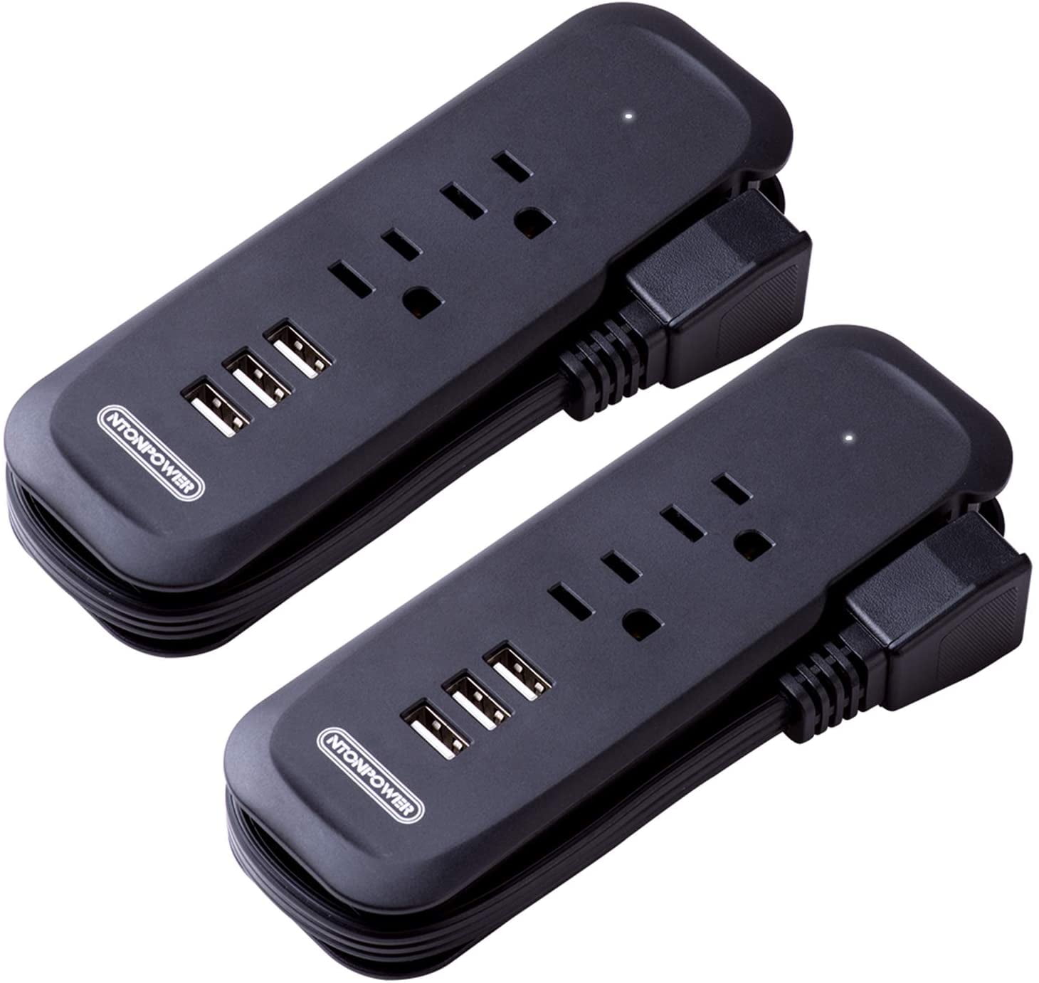 Power Bar with USB 2 Pack NTONPOWER Travel Power Strip, 2 Outlets and