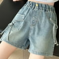 thumbnail image 4 of LIIPEE Girl Boy Jean Shorts Bowknot Elastic High Waist Denim Shorts With Pockets Kids Versatile Picnic Shorts,Blue,12-13 Years, 4 of 9