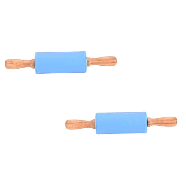 2 Pcs Small Rolling Pin Kids 9 Inch Mini Rolling Pin Silicone Wooden Cooking Pins Baking 5 Colors Non Stick Kids with Wooden Handle for Kitchen Dough Cookie Pastry Fondant Cake
