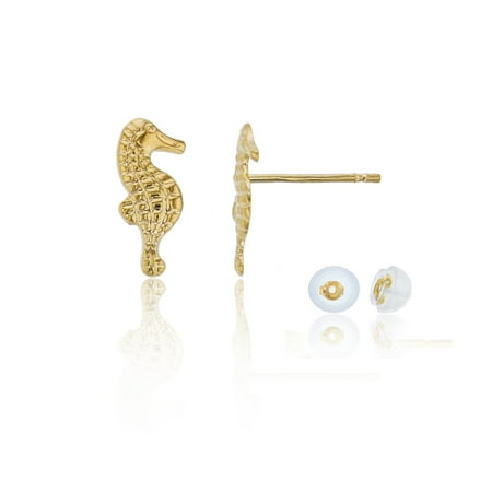 14k Yellow Gold Polished Seahorse Post-back Stud Earrings | 5x10mm | Seahorse Earring | Fine Jewelry | Solid Gold Earrings For Women and Teens