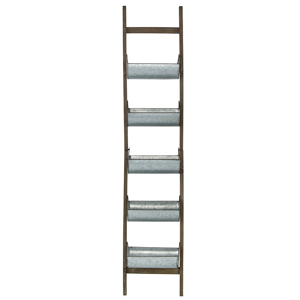 Farmhouse Foldable Reed Galvanized and Wood Ladder Planter 14.2" x 7.5" x 70.9"