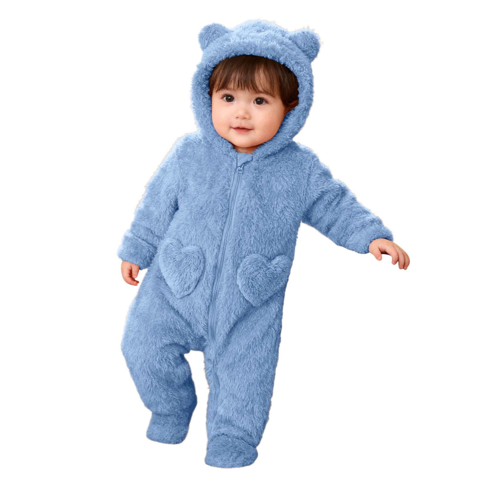 Baby Jumpsuit Baby Snowsuits Winter Romper with Hood Bear Snowsuit Boy and Girl One Piece Suit for 0-12 Months, Blue, 3-6 Months