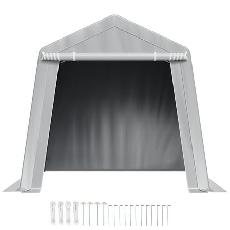 KFFKFF Outdoor Storage Shed, 8 x 8 ft Portable Tent with Roll-up Door & Vents, Waterproof Canopy Shelter, Durable Frame, Patio Garage for Motorcycle, Lawn Mower, Bike, Grey