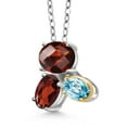 thumbnail image 2 of 925 Silver and 10K Yellow Gold Red Garnet and Blue Zircon Pendant Necklace for Women (3.18 Cttw, Oval Checkerboard 8X6MM, 7X5MM and 6X4MM, Gemstone January Birthstone, with 18 inch Chain), 2 of 4