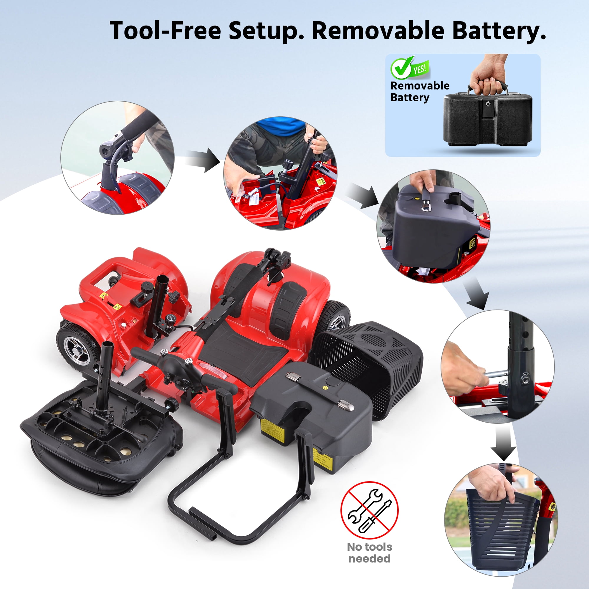 Arshin Upgrade 4 Wheels Mobility Scooters for Seniors & Adult,All Terrain Motorized Scooters with 300 lbs,Red