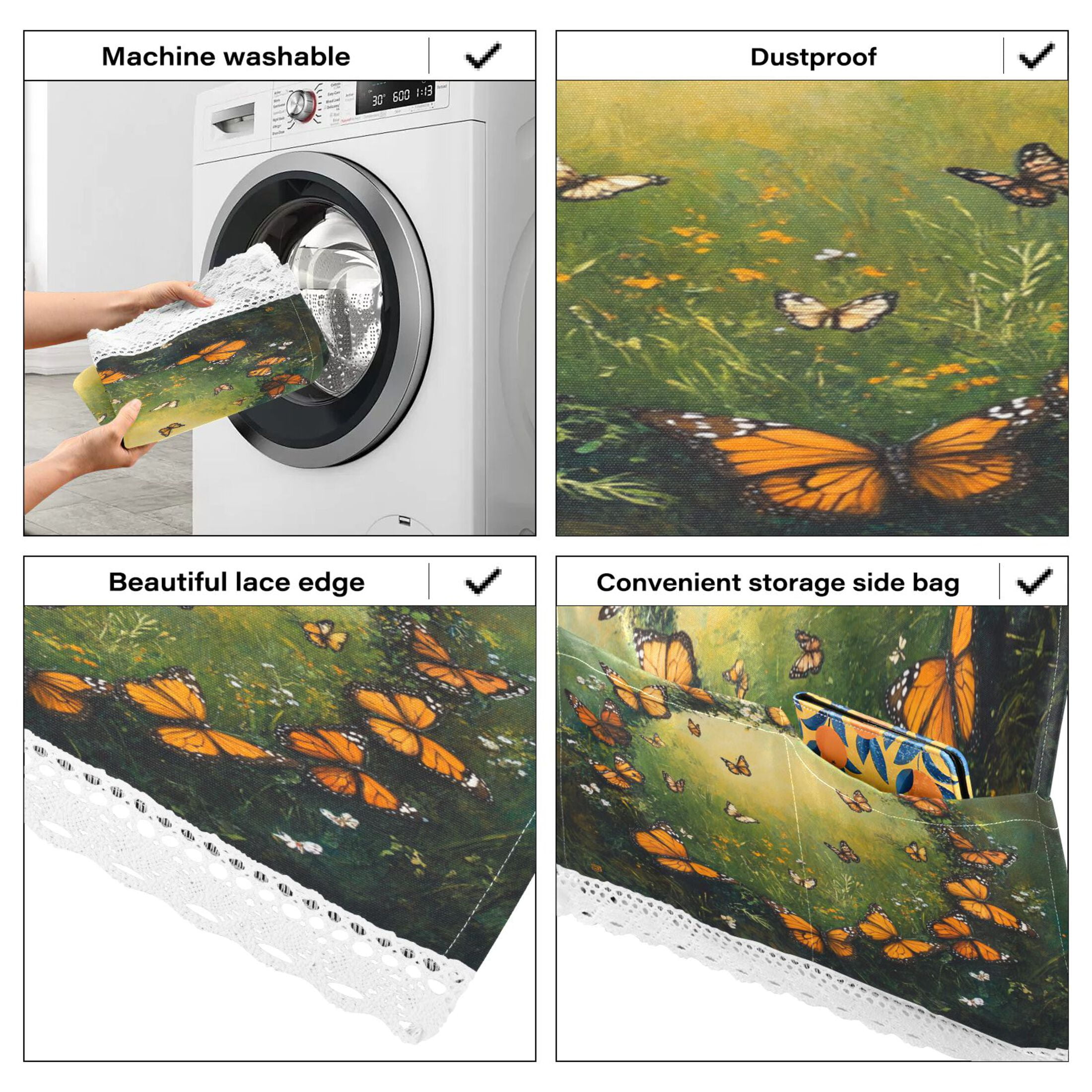 Orange and Black ButterflyWasher and Dryer Covers Dust-Proof and Oil Resistant Fridge Cover with 4 Storage Pockets Washing Machine Top Cover for Laundry Kitchen Home 51.2 x 22 In