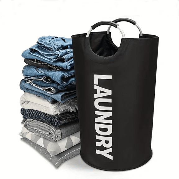 Denhf 90L Laundry Basket, Collapsible Laundry Hamper with Handles, Large Capacity Laundry Bag for Living Room, Bathroom and Dorm, Dirty Clothes Hamper, Laundry Room Organization, Black