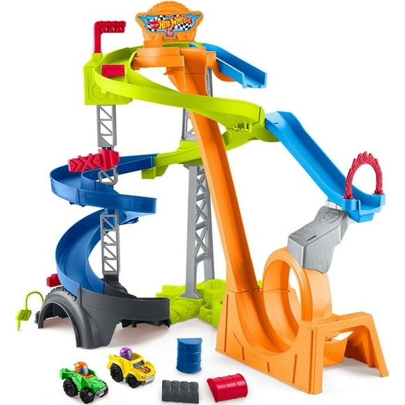 Little People Hot Wheels Circuit Cascades Spirales, 2 véhicules Âges 1 1/2 - 5Y