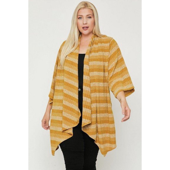 Kimono Style Striped Cardigan 1XL