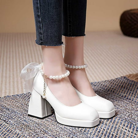

Cathalem Women Sandals Size 9 New Ladies Fashion Mary Jane Shoes Leather High Heel Shoes Versatile Cork Sandals for Women Leather White 7