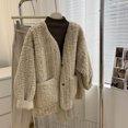thumbnail image 2 of Chaquetas de felpa para mujer, prendas de abrigo de béisbol para otoño e invierno, cárdigans de felpa de gran tamaño, abrigos vintage casuales de manga larga, blusas para mujer, 2 of 4