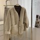 thumbnail image 2 of Chaquetas de felpa para mujer, prendas de abrigo de béisbol para otoño e invierno, cárdigans de felpa de gran tamaño, abrigos vintage casuales de manga larga, blusas para mujer, 2 of 4