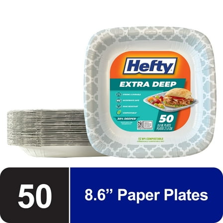 ( 3 Pack ) Hefty Extra Deep 8.6 Inch Paper Plates, 50 Count