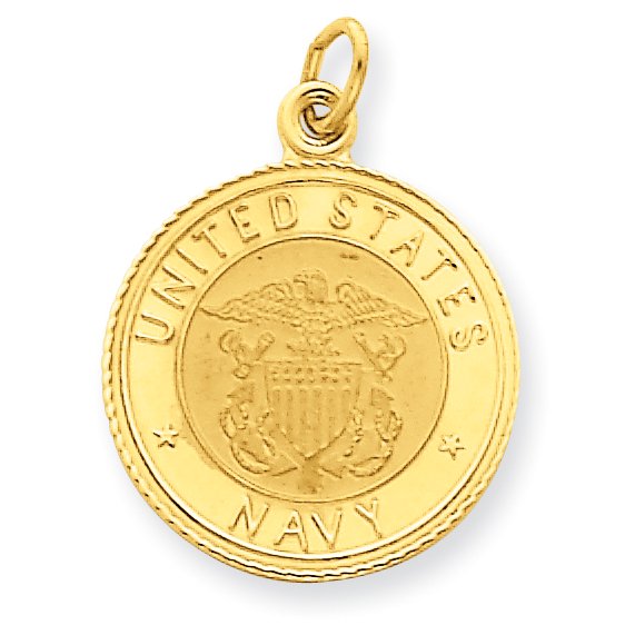 14K Or Jaune U.s. Pendentif Disque Insigne Marine